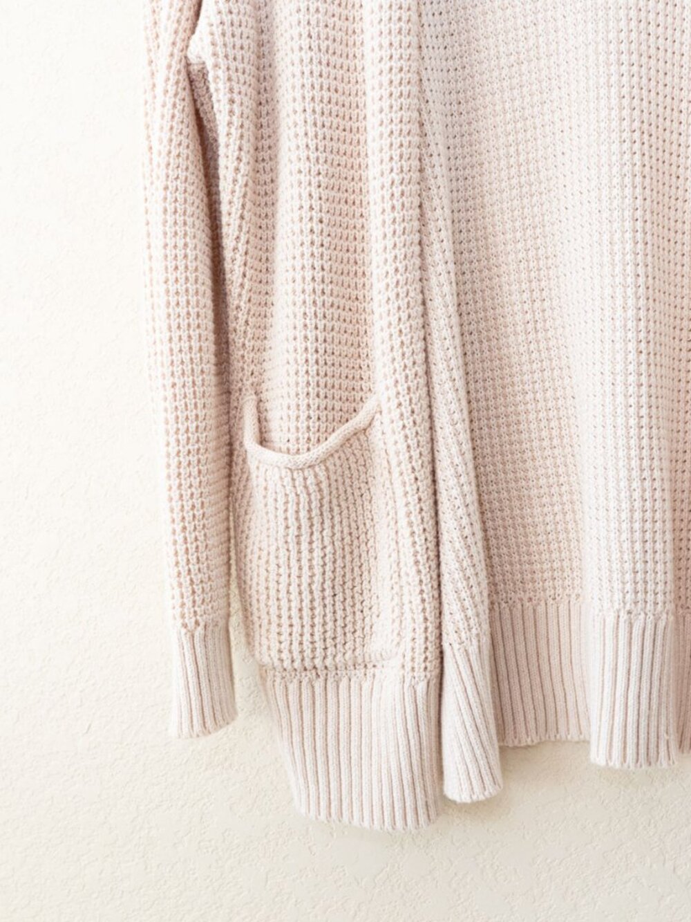Universal Thread Beige Open Knit Cardigan Medium Cotton Open Front Pocket Sweate - Picture 7 of 14